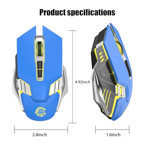 Image of Bluetooth Wireless Gaming Mouse, RGB Rechargeable USB Wireless Mouse, Quiet Click, LED Backlit, Ergonomic, with Side Button, DPI Adjustable Computer Mice for Laptop PC MacBook Chromebook - Blue