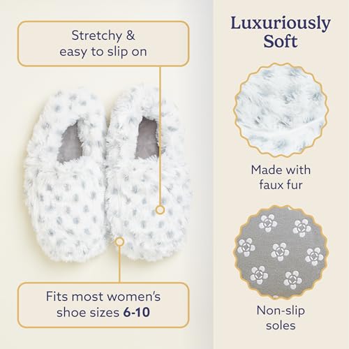 warmies Microwaveable House Slippers for Women - Womens Shoe Sizes 6-10 - Plush, Soft & Fuzzy Indoor Slippers with Backs & Non-Slip Memory Foam Soles - Cozy Warm Ladies Slipper for Winter - Snowy3