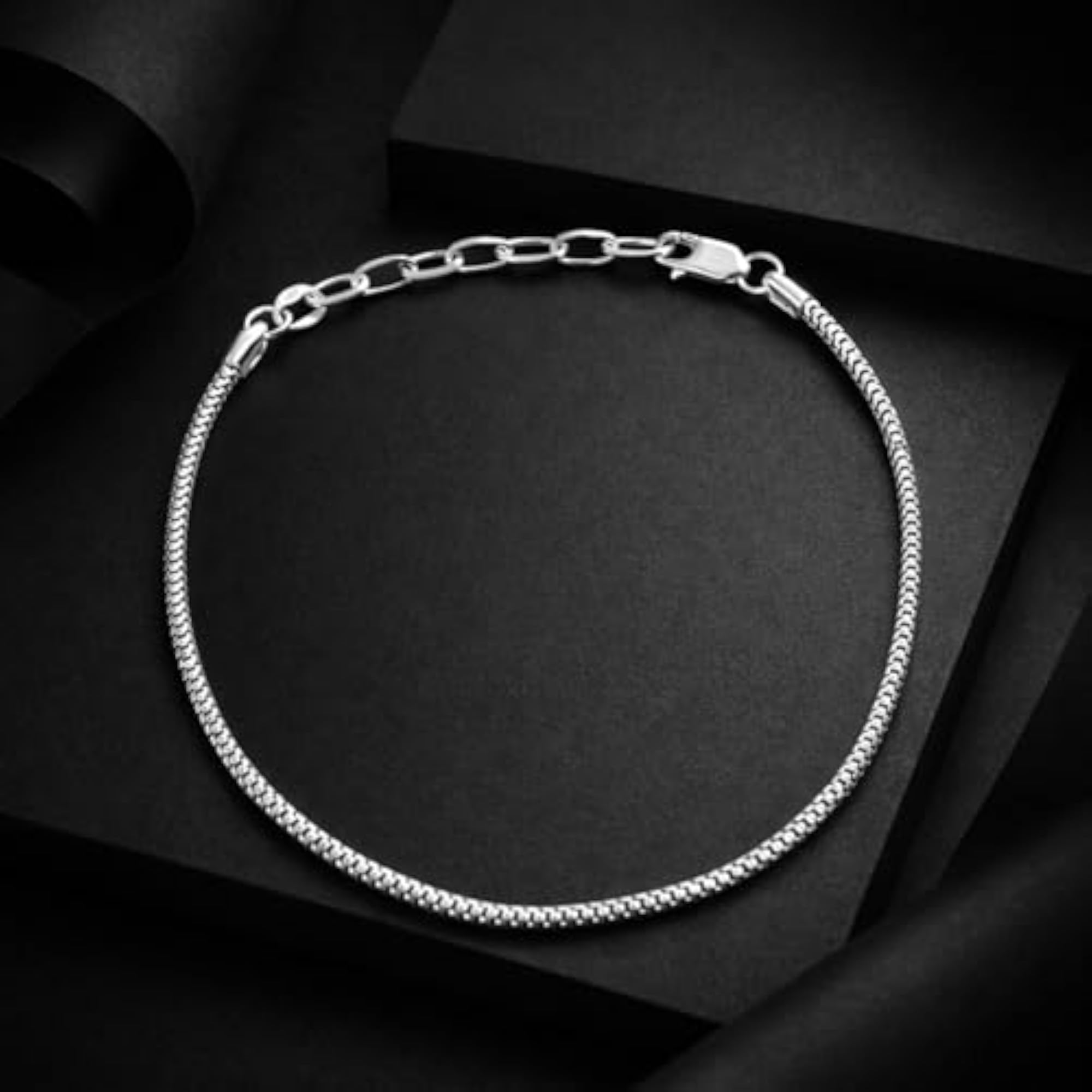 Men's 925 Sterling Silver Franco Link Chain Bracelet, Adjustable Size