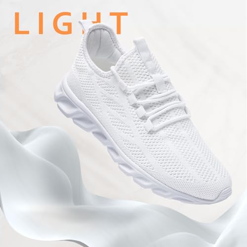 Oltyutc Mens Gym Running Shoes Slip-On Tennis Shoes Non Slip Breathable Workout Sneakers for Walking Jogging White 123