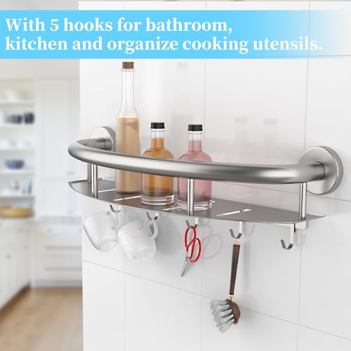 Brushed Nickel 18-inch Safety Grab Bar with Storage Shelf for Bathtub or Shower, Drainage Holes, Stainless Steel, Wall Mounted Grab Bars for Elderly Injured Balance Support by Munzong - Image 5