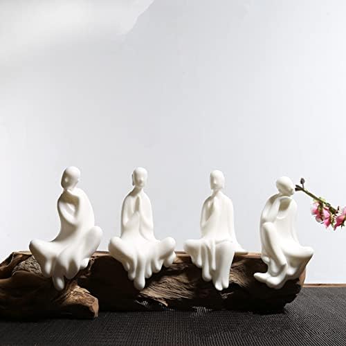 Miniatura 3 de Kingzhuo Una colección de 4 bonitas estatuas de Buda sentado de cerámica blanca, hermosas esculturas de meditación, figuritas de monje pacíficas,