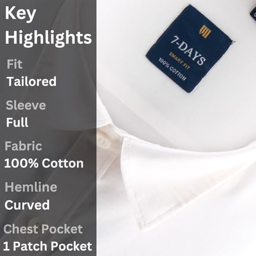 Image of 7-DAYS Men's 100% Cotton Full Sleeve Shirt for Men | Premium Plain Shirt | Tailored Fit (Between Slim & Regular) | Stylish Office & Casual Wear | with Pocket