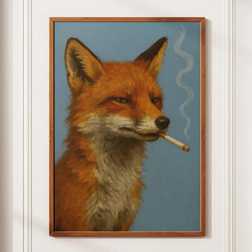 Affiche vintage renard fumant déco murale rétro salon poster art fantastique sans cadre 50x70