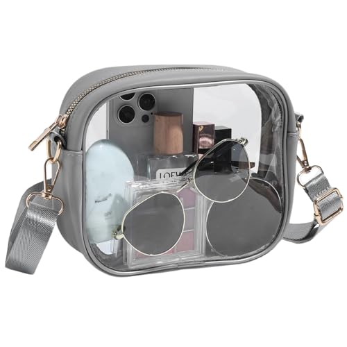 Bolsa transversal transparente, aprovada pelo estádio, bolsa transparente para shows, eventos esportivos, festivais, Cinza 1, One-piece shoulder strap