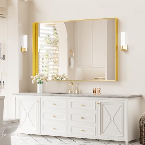 Image of Koonmi Bathroom Wall Mirror, 47x30 Gold Mirror for Over Sink