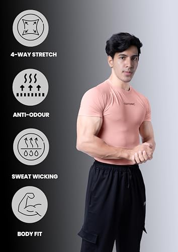 Image of COITONIC Men Compression Half Sleeves Round Neck T-Shirt for Gym and Sports Wear