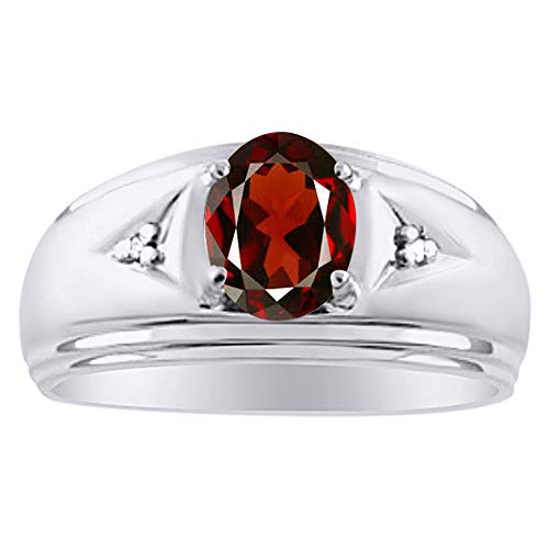 Image of Rylos Men's Rings Classic Design 8X6MM Oval Gemstone & Sparkling Diamond Ring - Color Stone Birthstone Rings for Men, Sterling Silver Rings in Sizes 8-13. Elevate Your Style with Timeless Elegance!