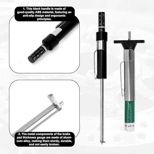 Image of NQEUEPN Brake Pad Thickness Gauge Set, Tire Tread Depth Gauge & Valve Stem Caps Brake Pad Tester Measuring Tool with Scale for Internal & External Brakes Auto Maintenance Kit
