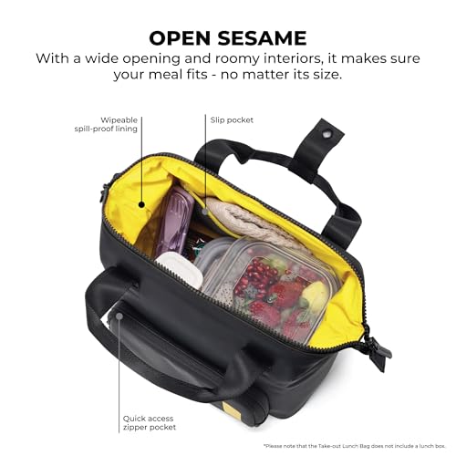 Image of MOKOBARA The Take-Out Lunch Bag - Tan Spill-Proof Large & Roomy for Daily Use, Office Carry, Travel, Easy Access & Easy to Clean (Money Moves), Black