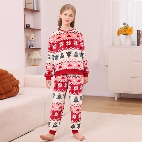 V.&GRIN Girls Fleece Pajamas, Soft Cozy Pullover Sweatshirt Pants Set for Kids 7-16 Years2