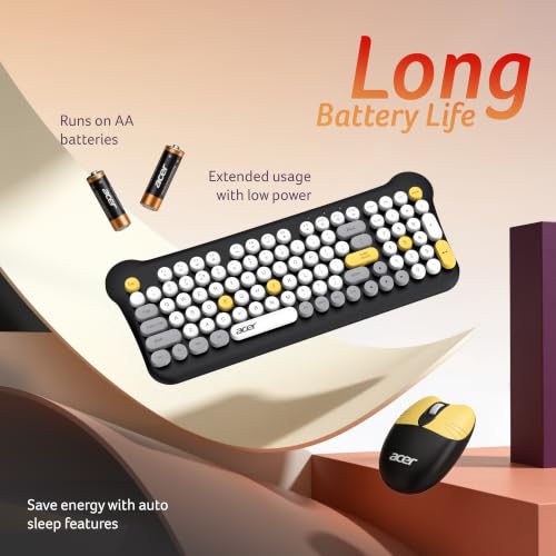 Image of Acer Cuteo Wireless Keyboard and Mouse Combo | 2.4GHz Wireless USB Receiver | Retro Round Keycaps | 1200 DPI Optical Mouse | Plug & Play Compact Design for PC, Laptop, Office & Home Use | Black
