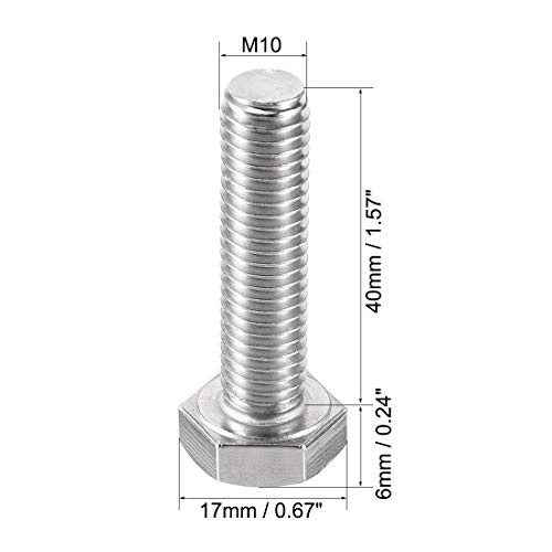 Image of uxcell M10x40mm Hex Bolts 304 Stainless Steel Hexagon Left Hand Screw Bolt