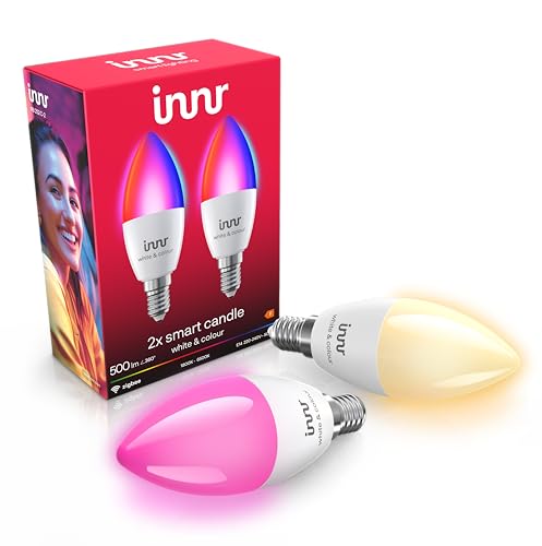 innr Zigbee E14 Ampoule Connectée Bougie, Fonctionne avec Hue* et Alexa (Pont Requis), Ampoule Bougie Blanc et Couleur, 16 Millions de Couleurs, RGB Lampe, Intensité Variable, 500 lumens - 2 pièces