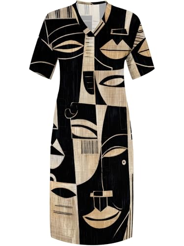 Image of Plus Size Maxi Dress for Women Short Sleeve V Neck Casual Loose Sundress with Pockets