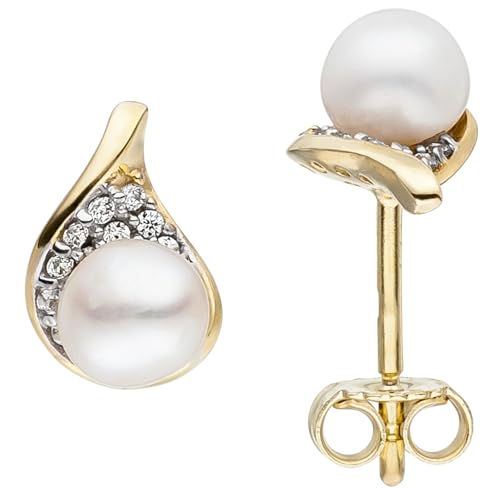 Jobo Damen-Ohrstecker aus 9 Karat 375 Gold mit Perlen und Zirkonia