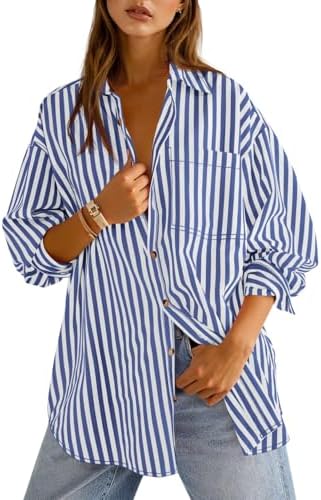 Cicy Bell Womens Striped Button Down Shirts Long Sleeve Collared ...