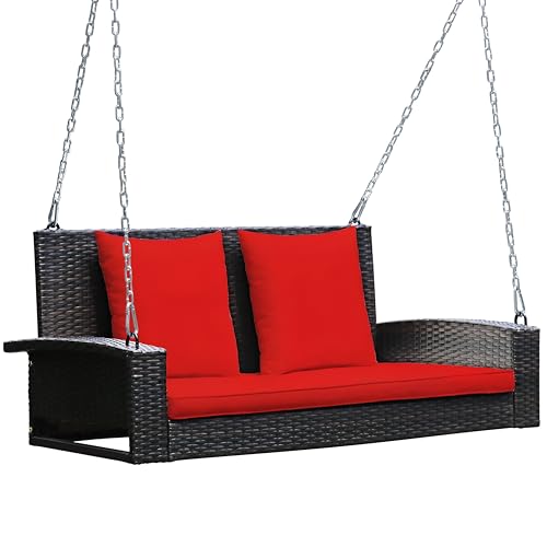 Image of Patio Outdoor Double Seater Swing Chair Without Stand for Balcony, Garden | Weather Resistant Rattan & Wicker Hammock Jhula for Adults