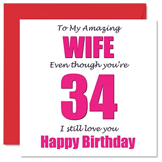 Divertidas tarjetas de felicitación de 34 cumpleaños para esposa – 34 I Still Love You, tarjeta de feliz cumpleaños para esposa de marido, regalos de bromas, 145 mmx145 mm