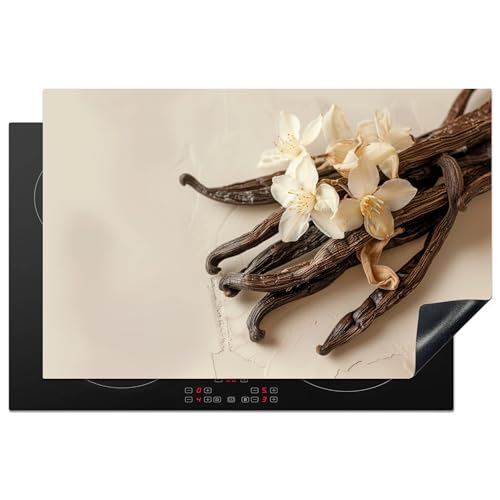 KitchenYeah© Cubre Vitrocerámica - Protector Vitroceramica Induccion 81x52 cm - Tapa Vitroceramica - Protector de Vitroceramica Vainilla - Floral - Beige