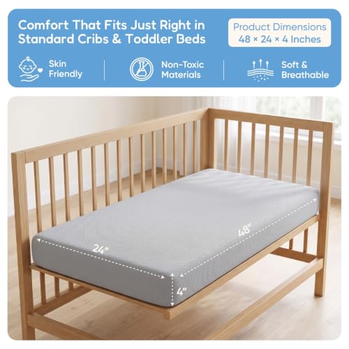 Image of Cherilo Memory Foam Baby Mattress for 0 to 2 Years | 1 Year Warranty | Suitable for Baby Cot, Crib, Bassinet, Washable Waterproof Cover - 48 inch x 24 inch x 4 inch - Pack of 1