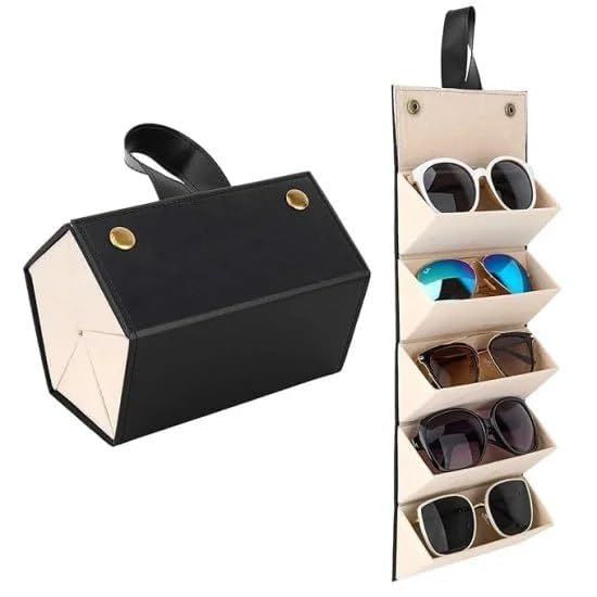 Travel Sunglasses Organizer Case, Foldable Eyeglass Storage Box with 5 Compartments, Portable Hanging Glasses Display Holder for Sunglasses, Reading Glasses, Watches, Jewelry & Accessories-image-16