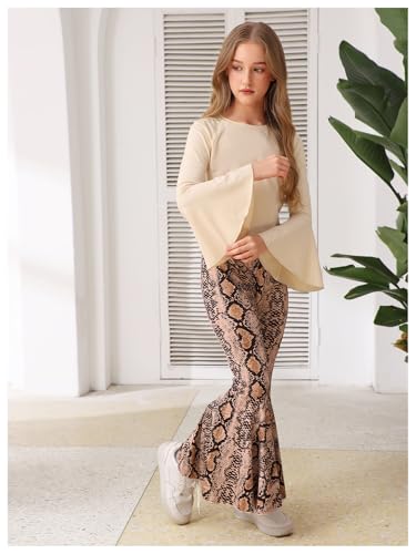 Image of WDIRARA Girl's 2 Piece Flounce Sleeve Top and Leopard Print Bell Leg Bottom Pants Set