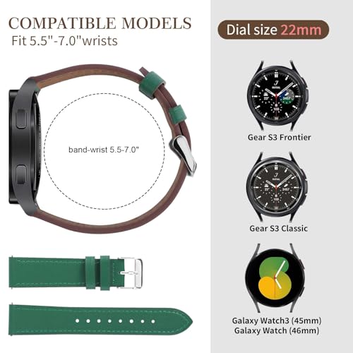 22mm Premium Italy Leather Watch Bands Compatible with Samsung Watch 3 45mm, Galaxy 46mm, Gear S3 Frontier, Quick Release Wear-resistant Leather Watch Straps Replacement Band for Women Men