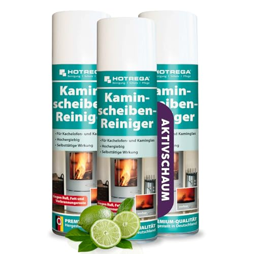 HOTREGA Kaminscheibenreiniger 3x300ml | Selbsttägiger Kaminglasreiniger | Löst Ruß Rauchharz & Fett selbsttätig und rückstandsfrei