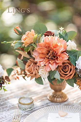 Ling's Moment Artificial Flowers 9Pcs Silk Dahlia 5.5"/4.5" Fake Flowers For Diy Wedding Craft Bouquets Centerpieces Arrangements Party Baby Shower Home Decorations (Sunset Terracotta) #TOP5
