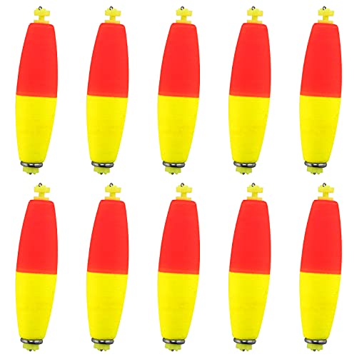 Dr.Fish 10 Pack Cigar Fishing Bobbers Weighted Snap-on Floats EVA Foam Corks Floaters Bass Trout Crappie Panfish Fly Sea Boat Fishing Red Yellow