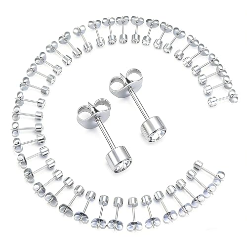 BBILNS 20 Pairs Ear Piercing Stud Earrings for Ear Piercing Guns 4MM Surgical Stainless Steel Cubic Zirconia Stud Earring Set
