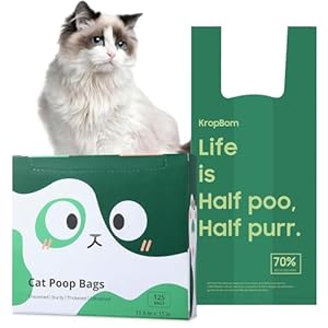125 Count Cat Poop Bags with Handles, Disposal Litter Bags for Cat Pet Poop, Extra-Thick Kitty Cat Waste Bags Easy Tie Leak-Proof Strengthen Unscented (Made of 70% Recycled Plastic)