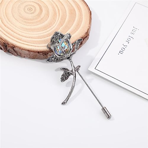 Image of Red Rose Flowers Brooches Pins Rhinestone Brooch Cubic Zirconia Classic for Party Dance Wedding Banquet for Elegant Women Beautiful Girls Lapel Pins Dress Suit Bouquet Ceremony Accessories Jewelry