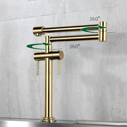 Robinet de cuisine en laiton doré chic avec mitigeur double commande moderne - 6
