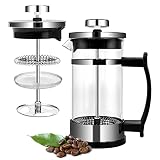French Press 0,35 L, French Press Klein Kaffeebereiter mit Portionierlöffel und Permanent Edelstahlfilter, Kaffee French Press für Zuhause Reisen Camping(3 Tassen )