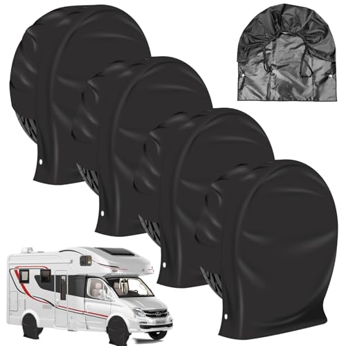 VEGOATY 4 Pezzi Copriruota Nero: Copriruota per Roulotte, Per Circonferenza Ruota 66cm/26 Pollici, Copriruota con Gancio Antivento per Camper, Per Auto, Roulotte, Rimorchio, Camper, Impermeabile