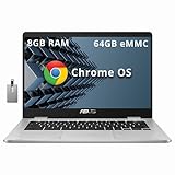 ASUS C423NA Chromebook 14' HD Laptop, Intel Celeron N3350 Processor, 8GB RAM, 64GB eMMC Flash Memory, Intel HD Graphics, HD Webcam, Stereo Speakers, Chrome OS, Silver (Renewed)