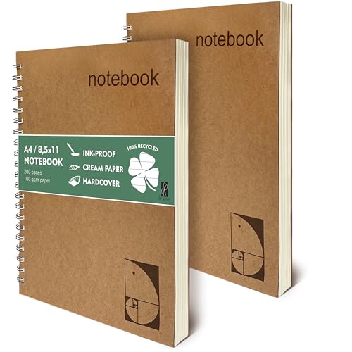 le vent Lined Spiral Notebook 8.5 x 11 | 2 Pack 200+200 A4 Lay Flat Pages | Hardcover College Ruled Notebooks | Smooth 100gsm Ink-Proof Paper | Daily Writing Journal for Work & Study