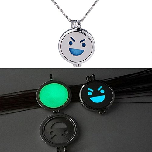 LoReen Cute Essential Oil Diffuser Necklace Stainless Steel Multi Emoticon Necklace Pendant with Refill Pads for Oil Theraphy Perfume Diffuser (silver, astonished style)