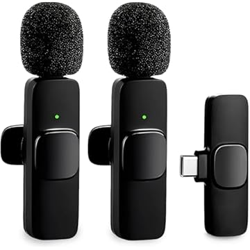Microfone de Lapela sem Fio 2 Peças para iPhone iPad Android 1 Transmissor Suporta 2 Microfones, Redução de Ruído Gravação Entrevista Vloggers YouTube TikTok Transmissão ao vivo Entrada TIPO C
