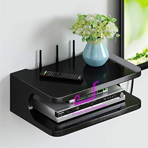 Image of Engineered Wood Set Top Box Stand Wall Shelf & Wi-Fi Modem Display Rack (Black)