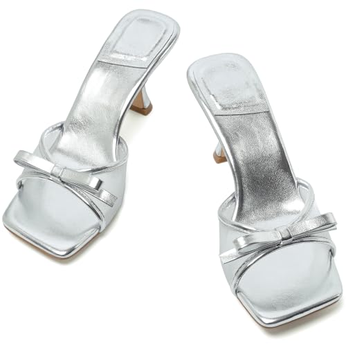 Image of Mostrin Kitten Heels for Women Round Toe Heels With Bow Vintage Mules Sexy Slip on Stiletto Backless Sandals for Party Daily
