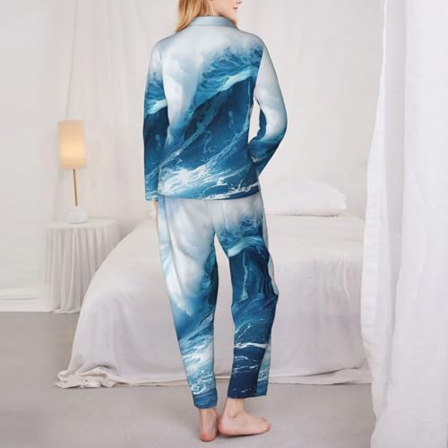 Pyjama vagues de l'océan imprimé HD avec ensemble de nuit thermorégulateur