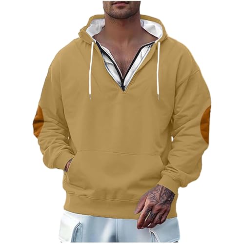 Mens Quarter Zip Hoodies Long Sleeve Pullover Sweatshirts Drop Shoulder Half Zip Hoodie with Pocket 2025