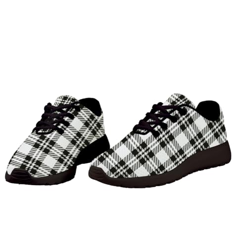 Buffalo Plaid Black White Shoes for Women Men Trail Running Casual Fashion Sneakers Slip-on Tennis Shoes4