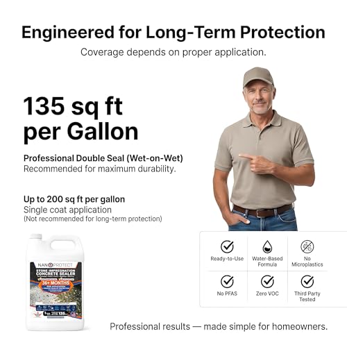 Image of Nanoprotect Concrete & Stone Sealer Indoor & Outdoor | Long-Term Protection Against Water, Stain & Dirt | for Driveway, Patio, Pavers and Any Absorbent Stone | 1 Gal