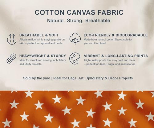 Image of Soimoi Orange Cotton Canvas Fabric Stars Star Printed Fabric 1 Meter 58 Inch Wide