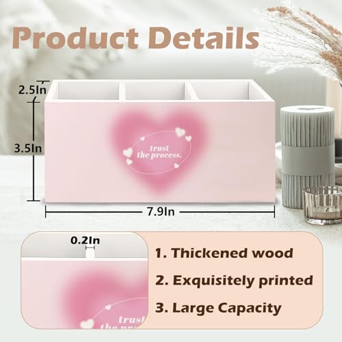 Image of Preppy Pink Heart Aura Inspirational Wooden Pen Pencil Holder for Office Desk Accessories, Trust the Process Spiritual Positive Makeup Brush Toothbrush Holder Organizer