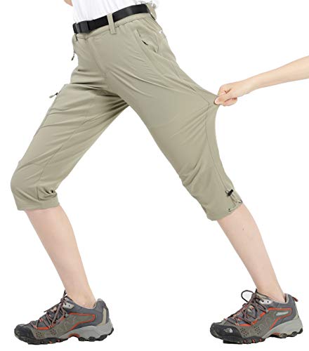 MIER Women's Quick Dry Outdoor Capri Pants Stretch Hiking Cargo Pants with 4 Pockets, Water Resistant and Lightweight, Rock Grey, 14